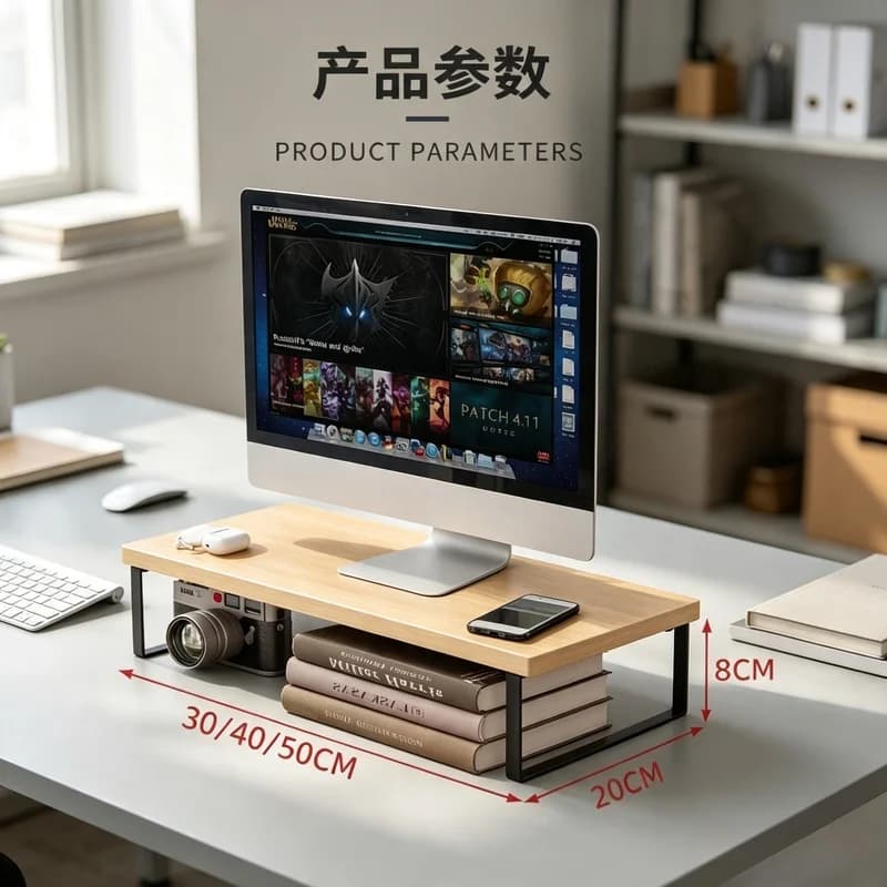 Elevated Desktop Monitor Riser Stand Computer Storage Organizer For Home Office Desk
