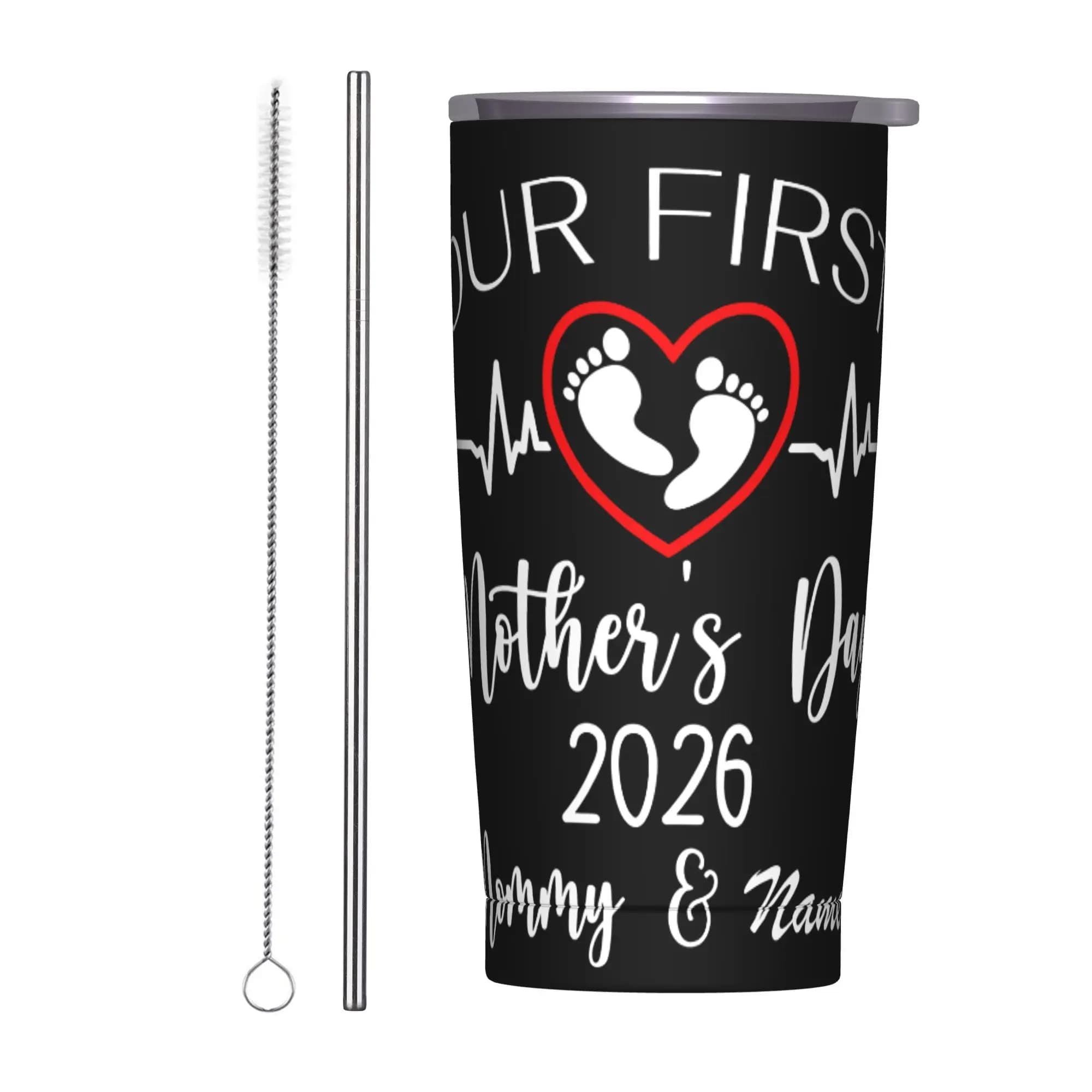 Tumbler Isolato Personalizzato con Nomi di Mamma, Figlio e Figlia, Tazza Termica per la Prima Festa della Mamma, per Casa e Auto, 20oz