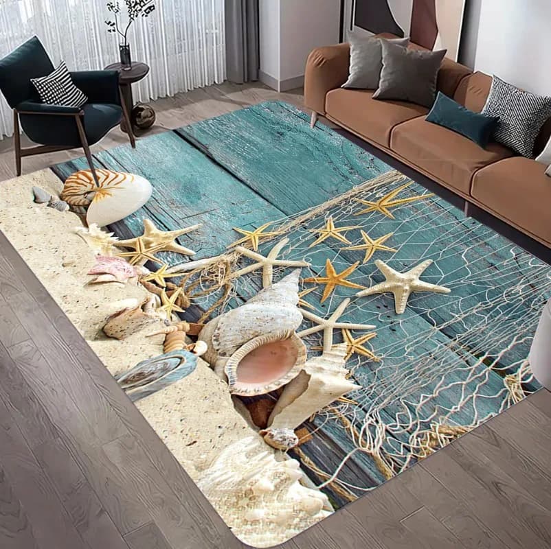Tappeto da spiaggia con stella marina, stella marina, sabbia, per soggiorno, camera da letto, decorazione del divano di casa, tappetino antiscivolo per bambini