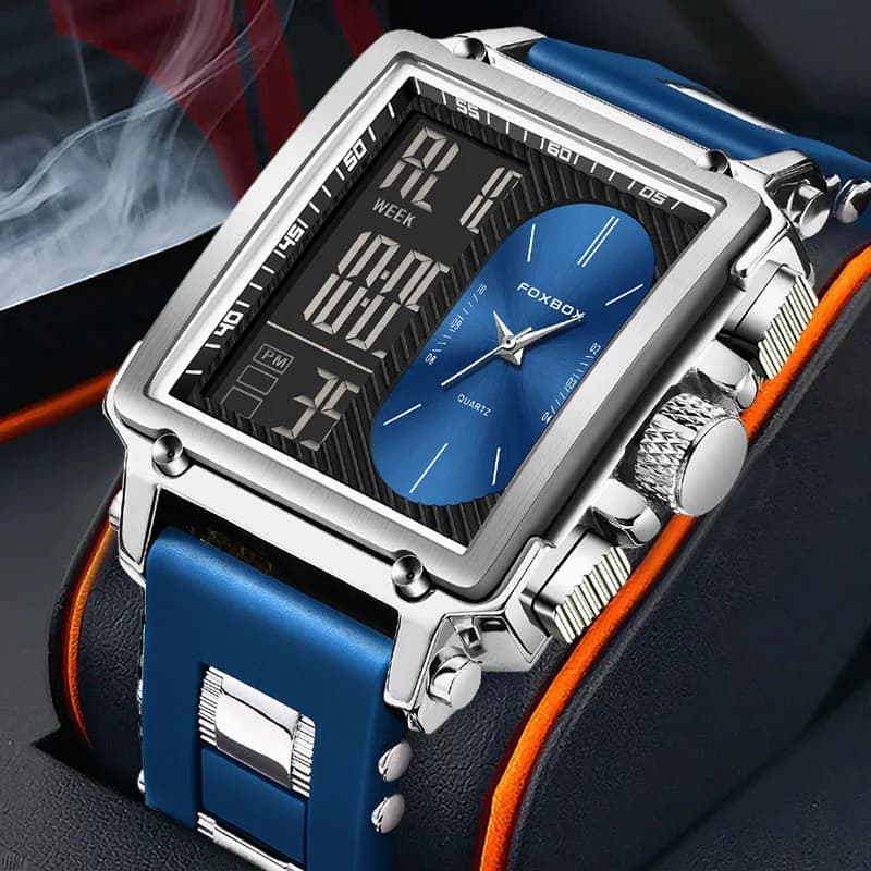 LIGE New Fashion Mens watches FOXBOX Top Brand Luxury Silicone Square Watch men's waterproof military chronograph Montre Homme