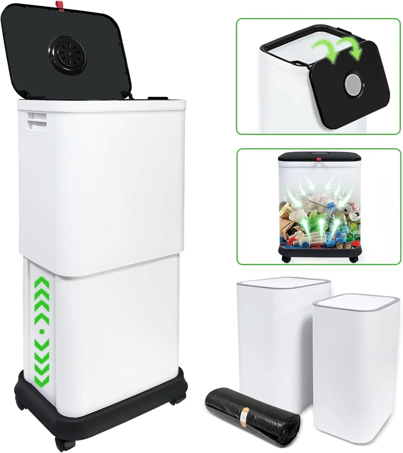 Set di 3 Pattumiere da Cucina con Coperchio, 13 Galloni, per Casa, Ufficio, Camera da Letto, Soggiorno, Esterni, Include Due Pattumiere da Bagno da 2,2 Galloni