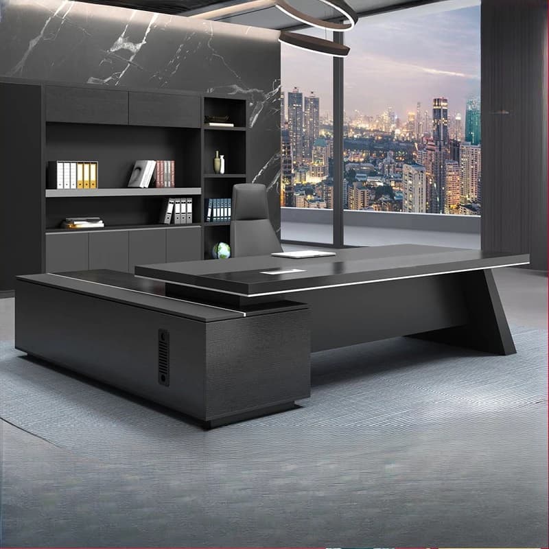 Set Sedia da Lavoro con Scrivania Grande con Ampio Spazio di Archiviazione, Tavolo Organizzatore per Ufficio Direzionale e Reception, Scrivania a L per Studio, Mobili