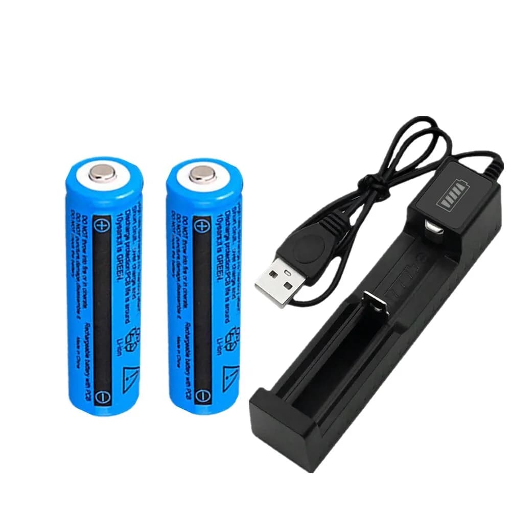 Batteria agli ioni di litio e caricabatterie 3000mAh 3.7V Batterie ricaricabili Caricatore USB per torcia elettrica