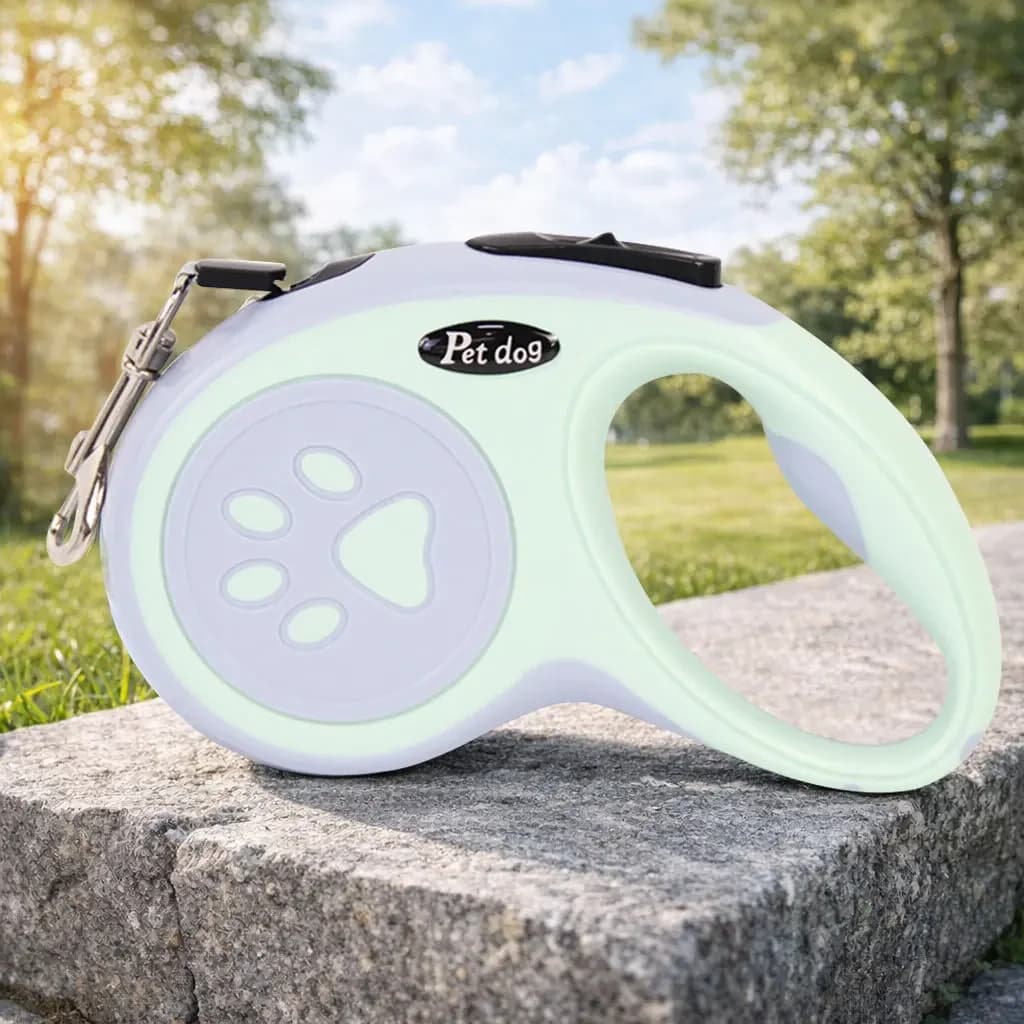 Guinzaglio Retrattile per Cani con Rotazione a 360 Gradi ° Design Anti-Groviglio, Nastro in Nylon Resistente da 4,8 m, Freno a Una Mano, Pausa e Blocco, Verde