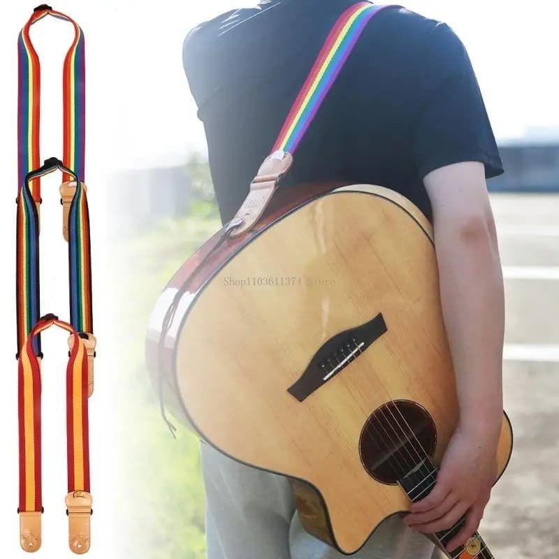 Colorful Guitar Strap with Pick Pocket Adjustable Cotton Guitar Shoulder Strap
