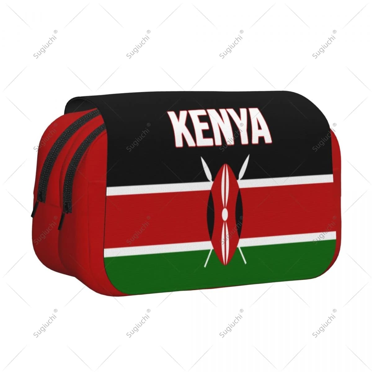 Astuccio per matite Borse per forbici Custodia per penne per riporre articoli di cancelleria in tessuto Oxford a doppio strato con bandiera del Kenya 3D