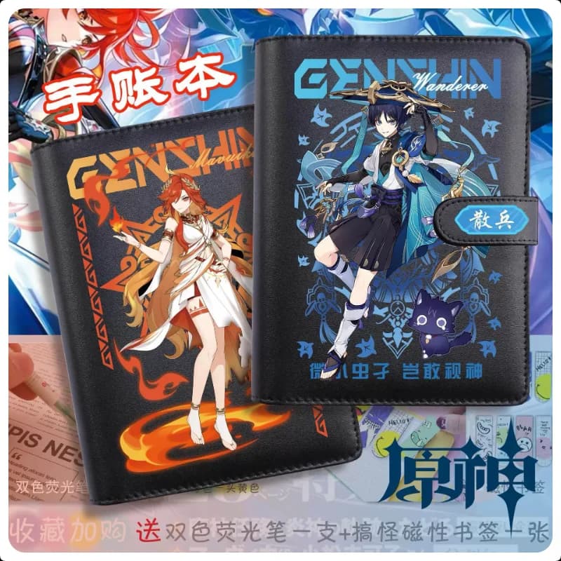 2026 Doujin Merch Anime Genshin Impact Furina Aesthetic Loose-Leaf Diary Journal Refillable Student Notebook Planner Arlecchino