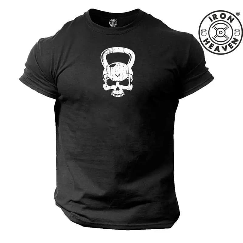 Skull Kettlebell T Shirt Gym Clothing Bodybuilding Training Exercise Boxing Top