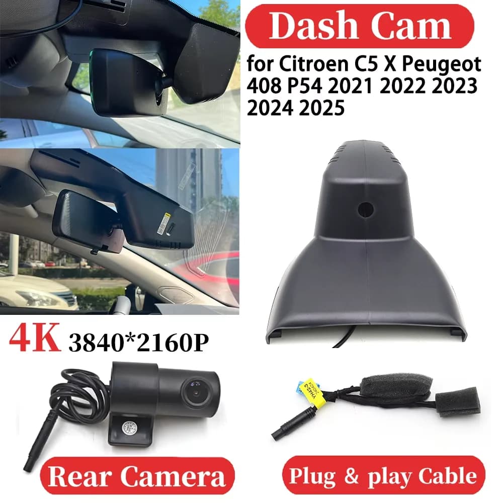 OEM Auto Front and Back 4K Video Recorder DVR Dash Cam Photo Cardboard for Citroen C5 X Peugeot 408 P54 2021 2022 2023 2024 2025
