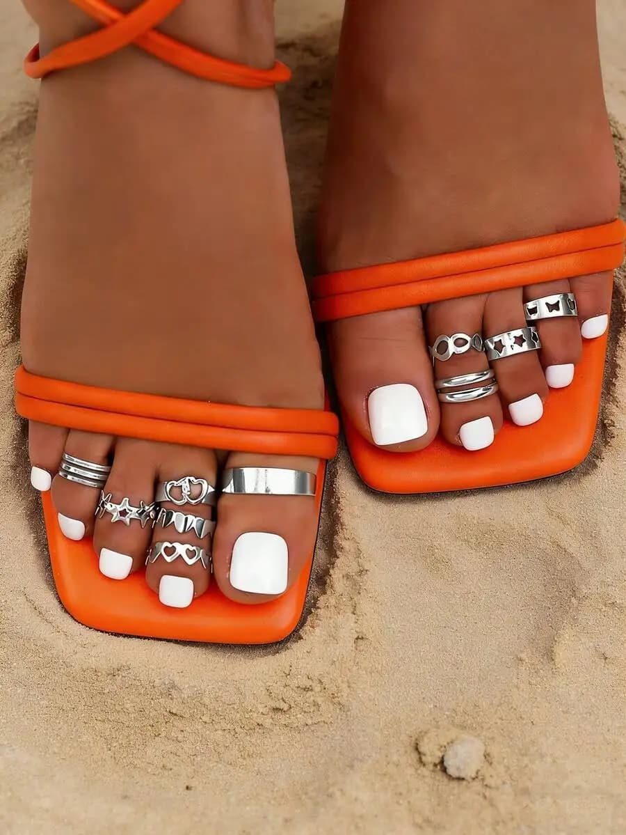 Set di 10 anelli impilabili per dita dei piedi con design a forma di cuore, stella e foglia per donna