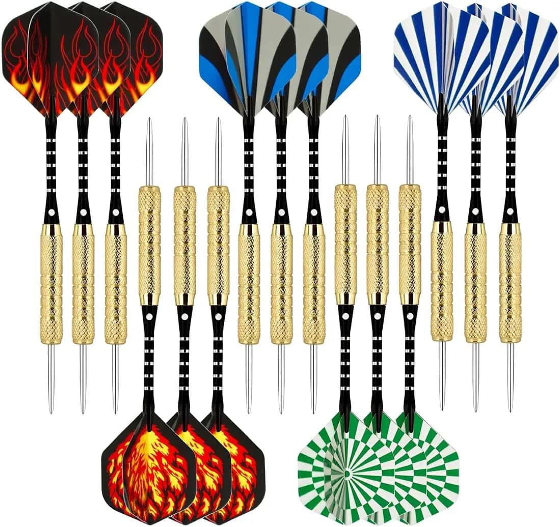 Set di 15 Freccette con Punta in Acciaio da 18g, Set Professionale con Aste in Alluminio, Piume, O'Rings e Affilatore