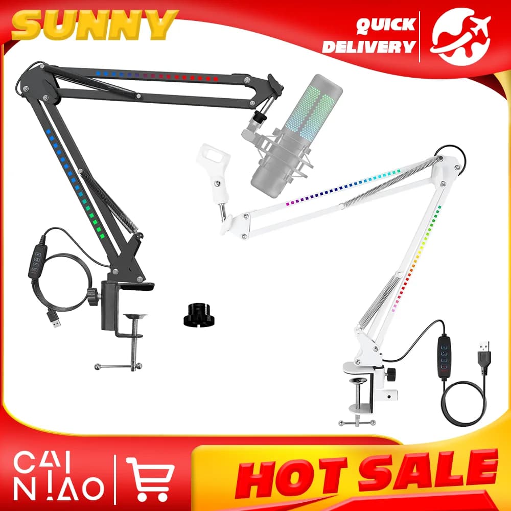 Supporto per microfono RGB con braccio a forbice rotante e luce RGB per SM7B MV7 Gaming