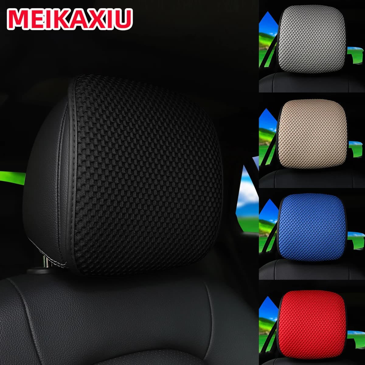1 car seat cushion in breathable mesh fabric, headrest, steam cover cushion, headrest separation available