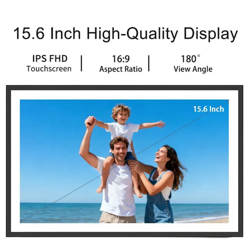 Cornice Digitale WiFi Frameo 15.6 Pollici, Schermo Touch IPS 1920*1080 HD, Cornice Fotografica Intelligente con 64GB Integrati, Regalo di Natale