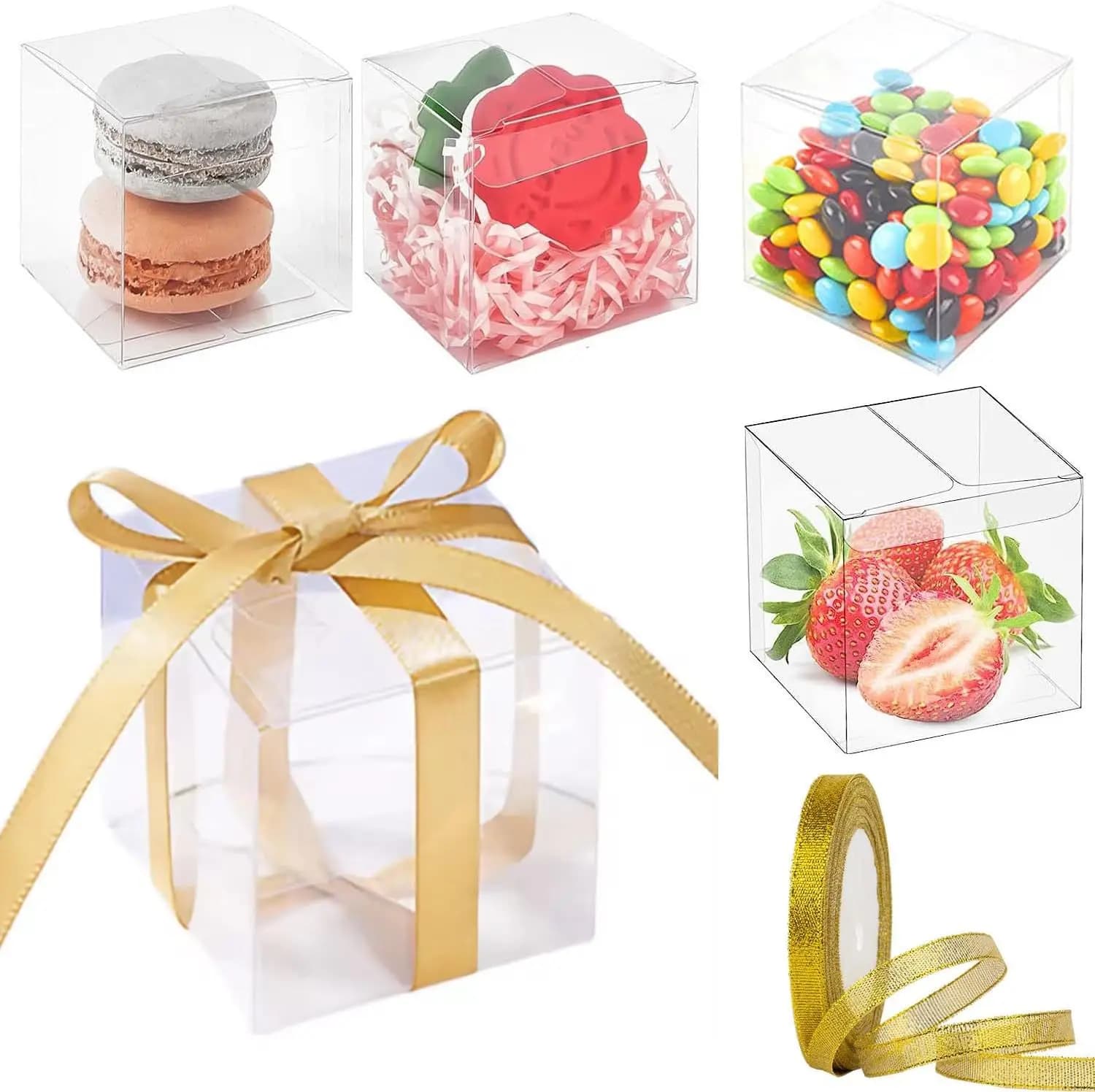 50 pz 5/6/7/8 CM PVC Quadrato Trasparente Contenitore di Caramelle Scatole di Caramelle Al Cioccolato per Natale Compleanno Festa di Nozze Scatole di Imballaggio