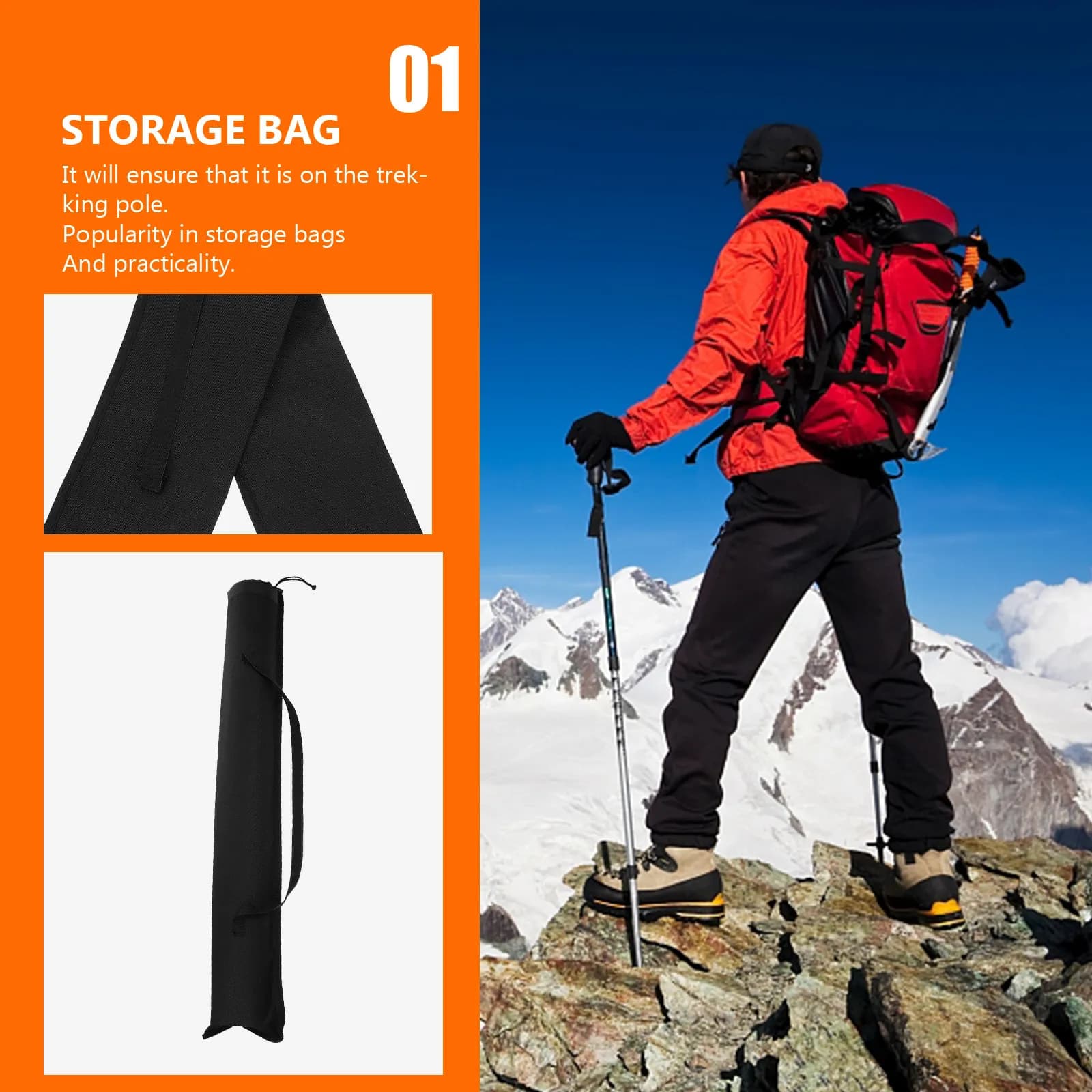 2 Pezzi Borsa Impermeabile per Bastoncini da Trekking, Custodia per Trasporto, Accessori per Escursionismo, Nera