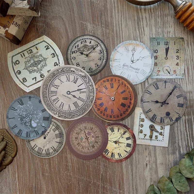 12 Pieces Vintage Watch Clock Sticker Junk Journal Collage Ephemera Retro DIY Album Aesthetic Stickers Scrapbooking Material