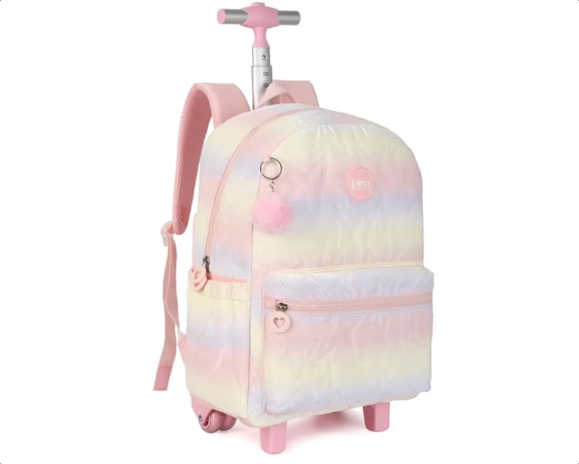 Rolling Backpack for Kids 18 Inch Wheeled Bookbag for Girls School Wheeled Travel Rolling Bags with Lunch Bag Pencil Case Set