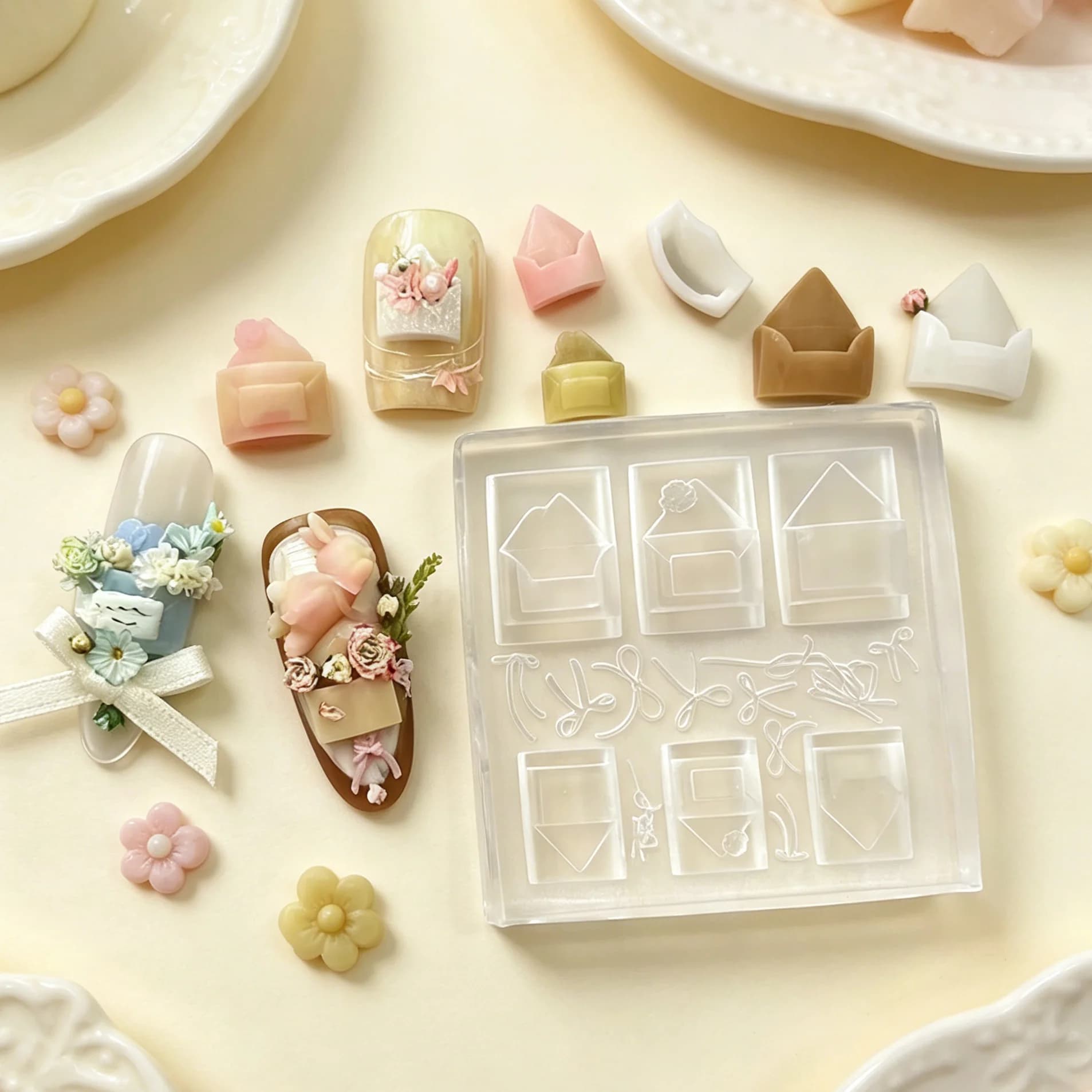 1Pcs 3D Silicone Nail Mold Bow Rose Flower Design Transparent DIY Manicure Decoration Tool