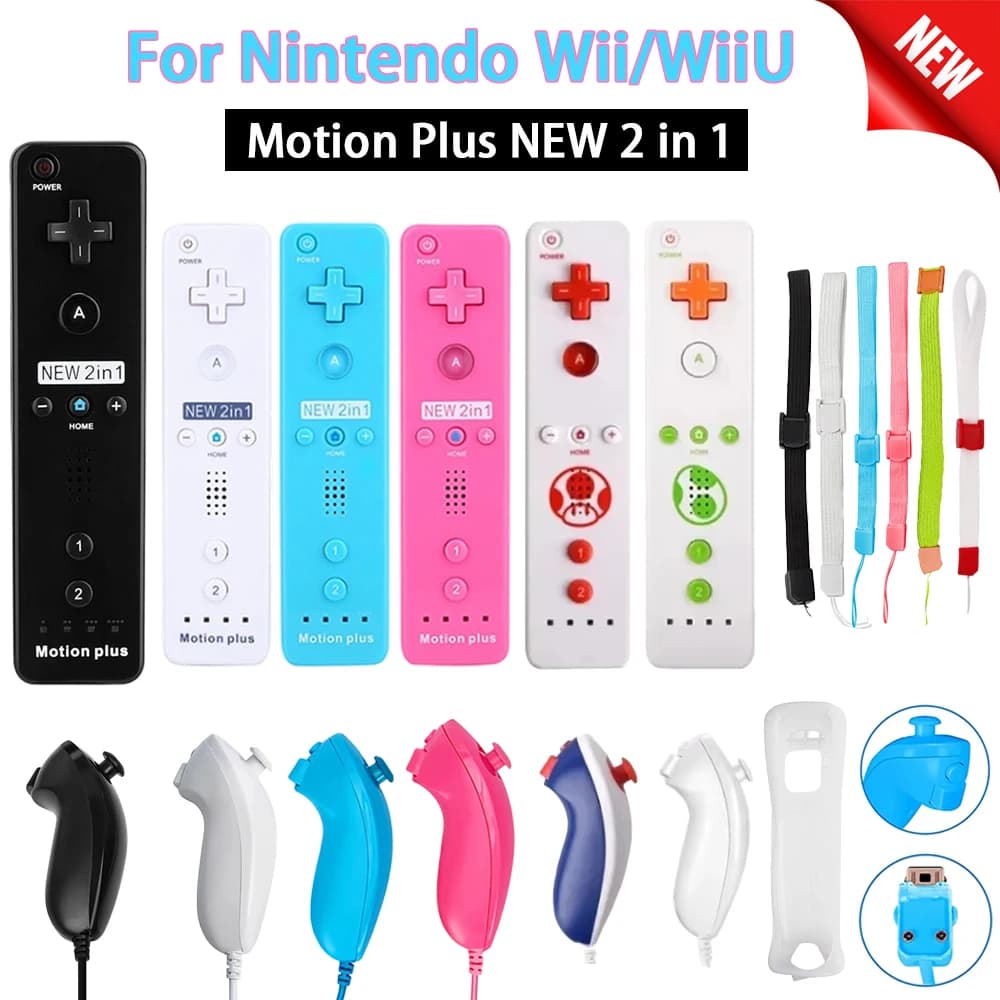 2 pezzi/set telecomando 2 in 1 per Nintendo Wii Motion Plus Joystick Gamepad wireless con custodia in silicone per videogiochi