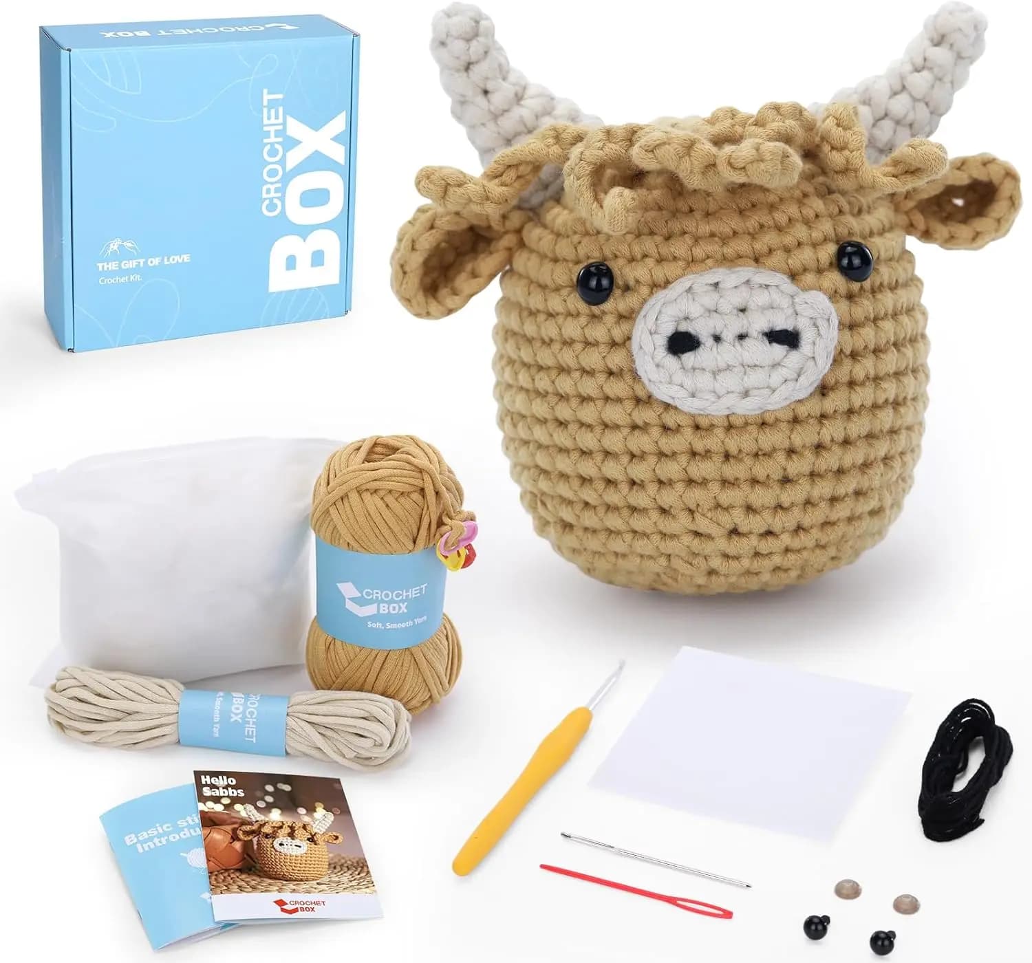 Kit per Principianti di Uncinetto: Mucca delle Highland con Filato Morbido, Video Tutorial, Uncinetto - Regalo Perfetto per Adulti e Adolescenti