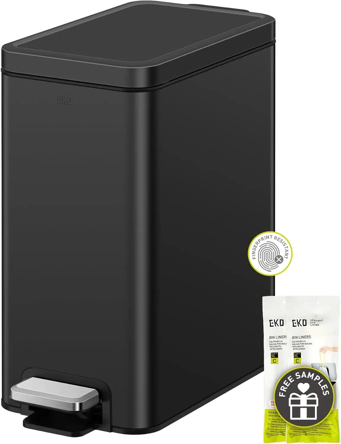 Cestino per Rifiuti da Bagno con Coperchio a Chiusura Morbida, Pedale, 10 L / 2,6 Galloni, in Acciaio Inox con Secchio Interno Rimovibile
