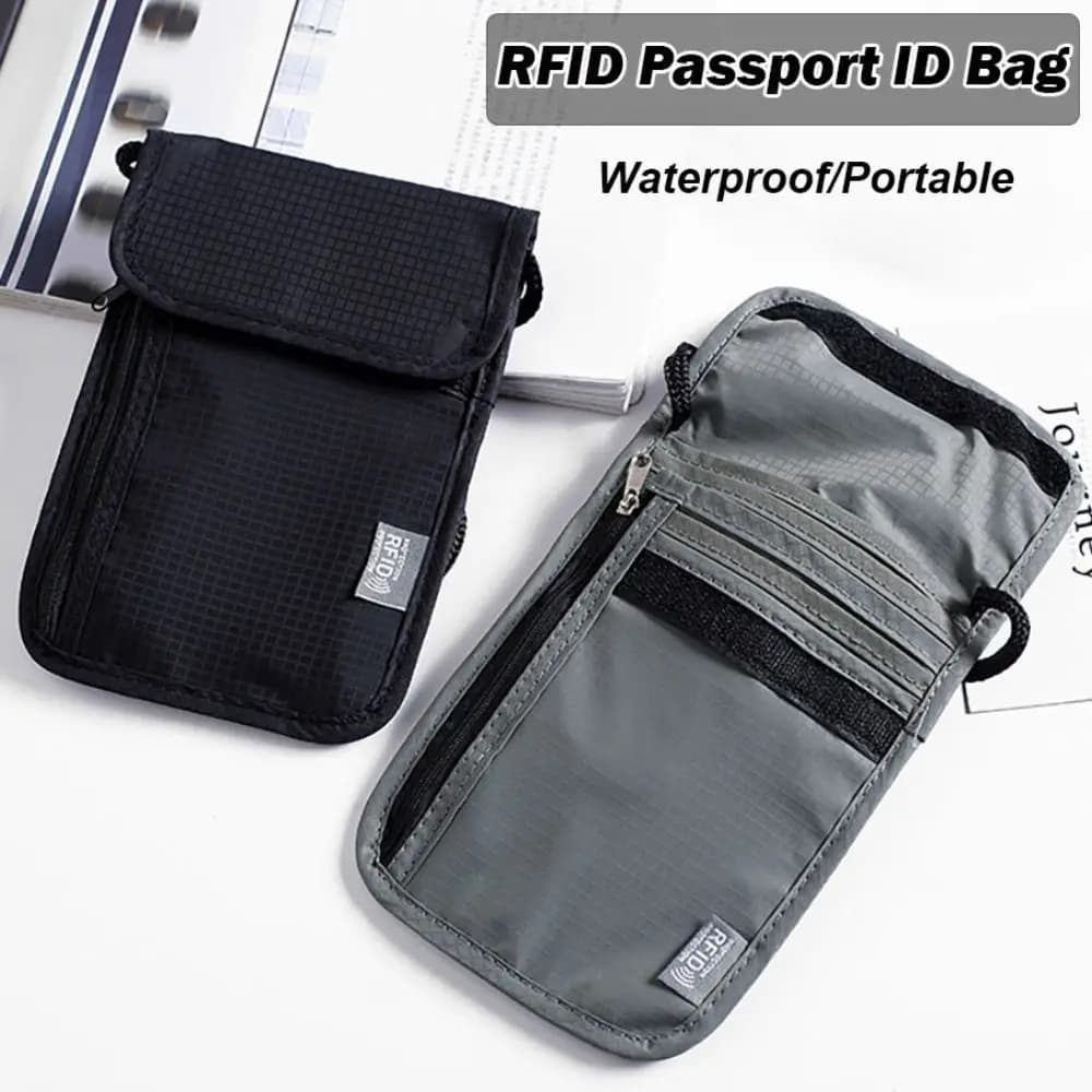 Unisex Nylon RFID Passport ID Bag Waterproof Multi-Functional ID Credit Card Holder Neck Wallet Travel