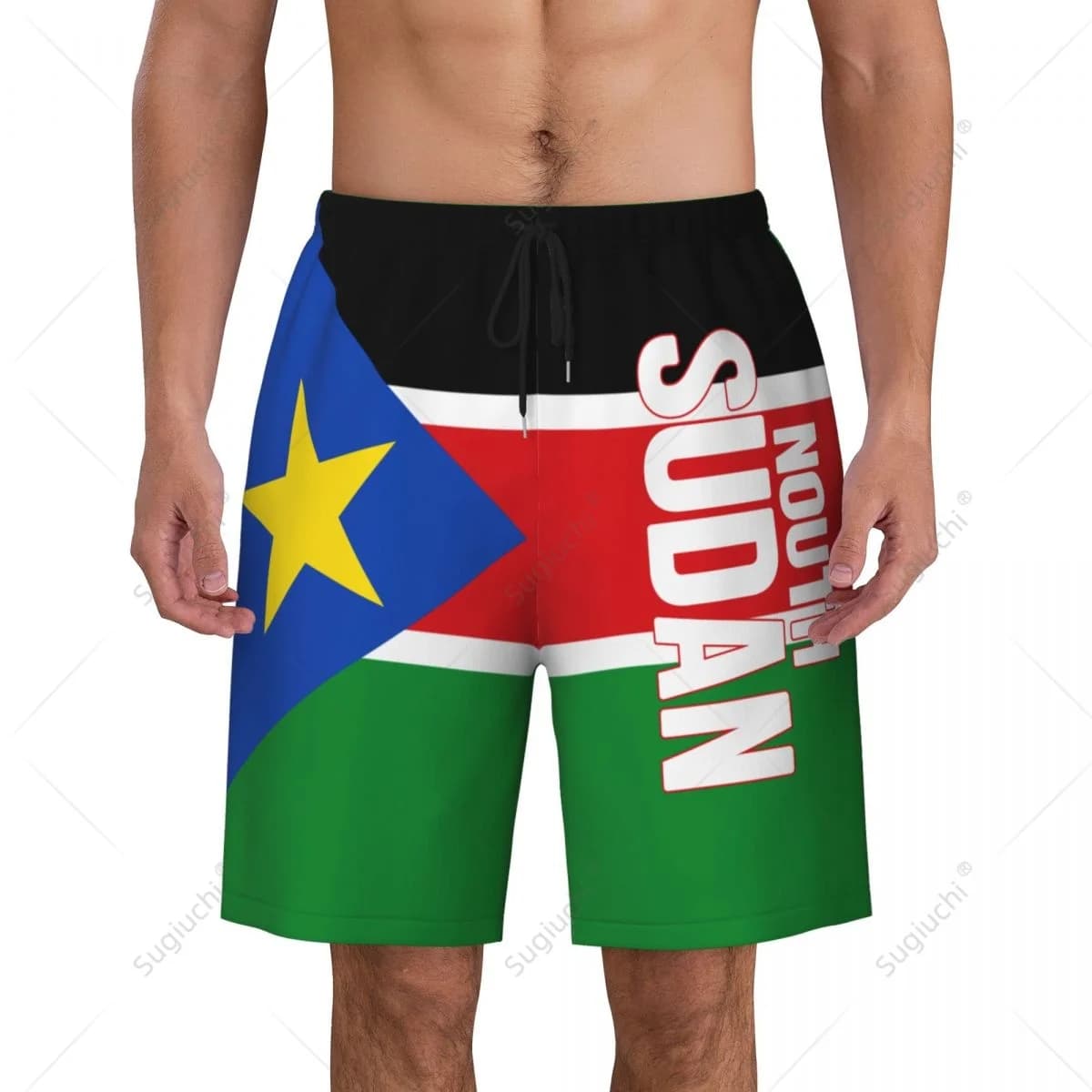 Pantaloncini da Spiaggia con Bandiera del Sud Sudan per Uomo, Shorts da Surf, Calcio, Ciclismo, Nuoto, Corsa in Poliestere