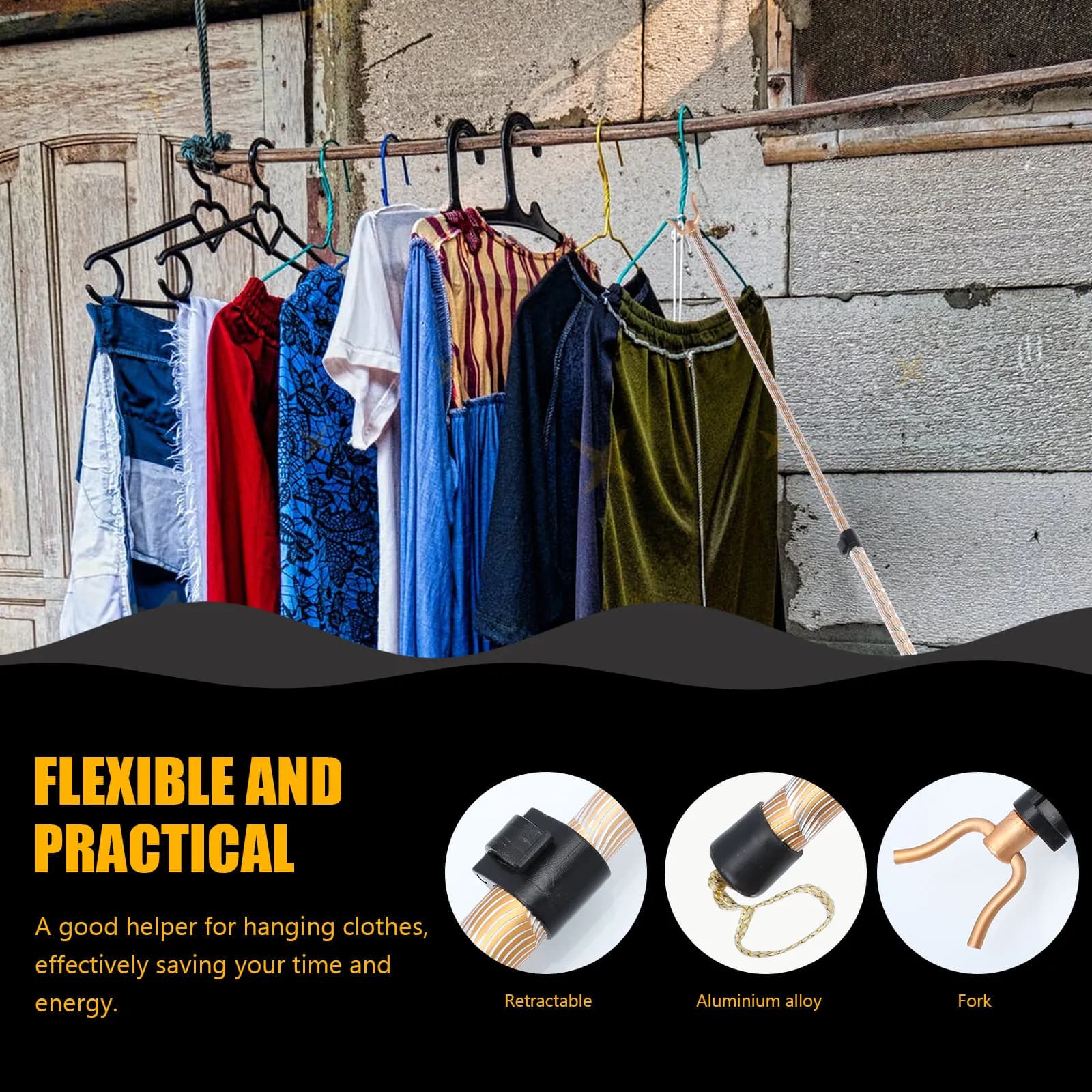 Cloth Reach Pole Clothes Hanger Rod Hanging Drying Rack 's Aluminum Telescoping Clothing for Stick