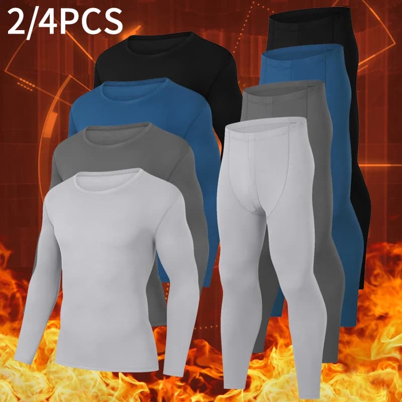 Set di biancheria intima termica da uomo e da adolescente da 2/4 pezzi, camicia a maniche lunghe semplice e alla moda, pantaloni in vita elastica P