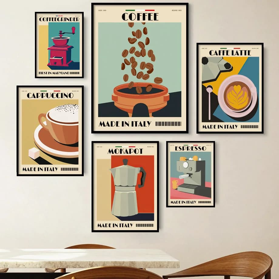 (No frame)Italian Espresso Coffee Pot Beans Wall Art Wall Art Canvas Painting Poster And Prints Wall Pictures For Cafe Living