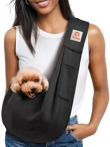 Tracolla Compatta per Cani di Piccola Taglia – Design Nero Marsupio per Cani di Piccola Taglia – Classico con Tasca e Cinghia per Animali Domestici da 1,5-4,5 kg