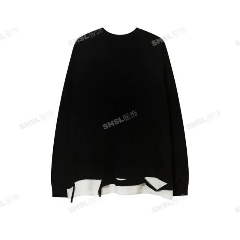T-shirt con collana strappata a maniche lunghe in due pezzi Felpa Trend Autunno e inverno k Stampa teschio Girocollo allentato Falso