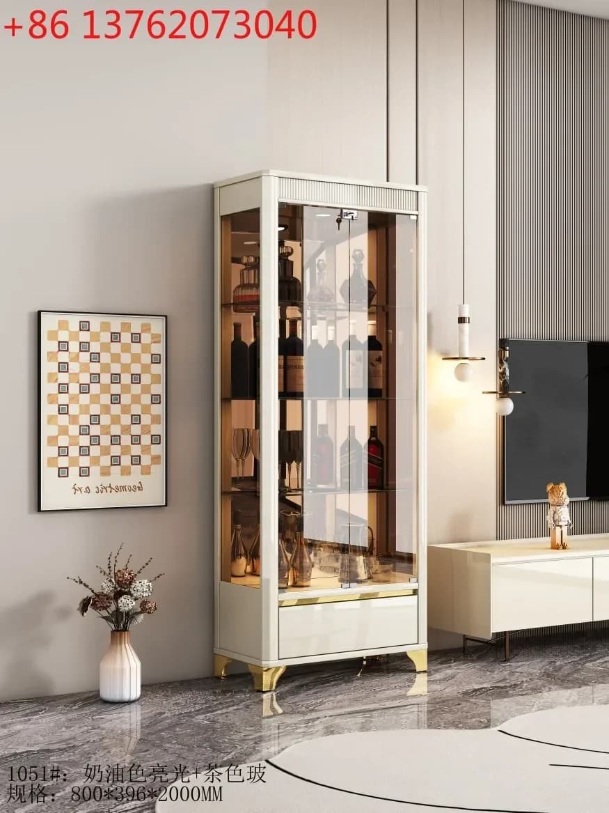 Vetrina da soggiorno con porta in vetro, mobiletto per vini, espositore domestico, piccolo armadietto a figura ridotta da posizionare contro il muro