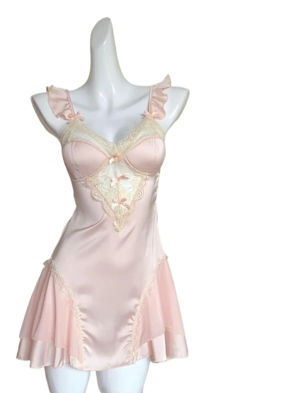 Camicia da Notte Rosa Chiaro per Donne, Lingerie Sexy in Pizzo, Abito da Notte Senza Maniche, Vestaglia, Camicia da Notte, Abbigliamento per Casa Stile Anni '90