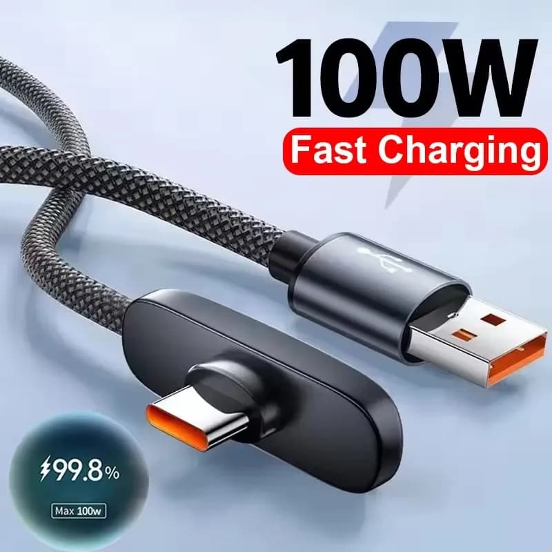 1 Pcs 100W USB to Type C Fast Charging 90° Elbow Data Cable PD USB C Super Charging Game Cable for Samsung Iphone Huawei 2026