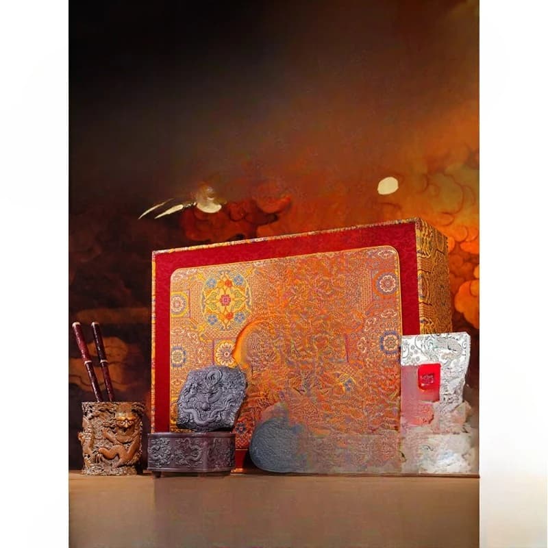 Study Four Treasures Set Calligraphy Inkstone Brush Ink Strip Pen Ink Paper Inkstone Natural Rough Stone