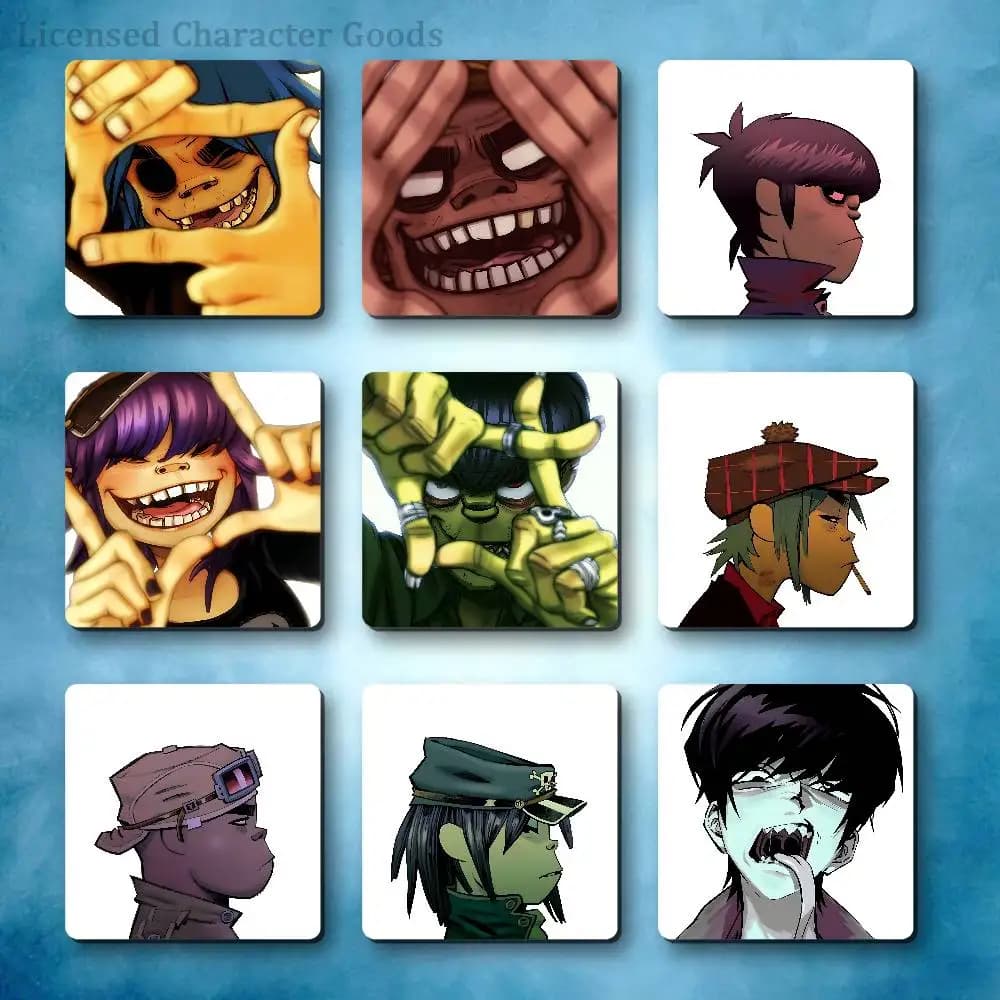 G-GorillazES Chibi Refrigerator Magnets Square Tiles with Magnetic Sheets Printed for Decoration Collect 55mm