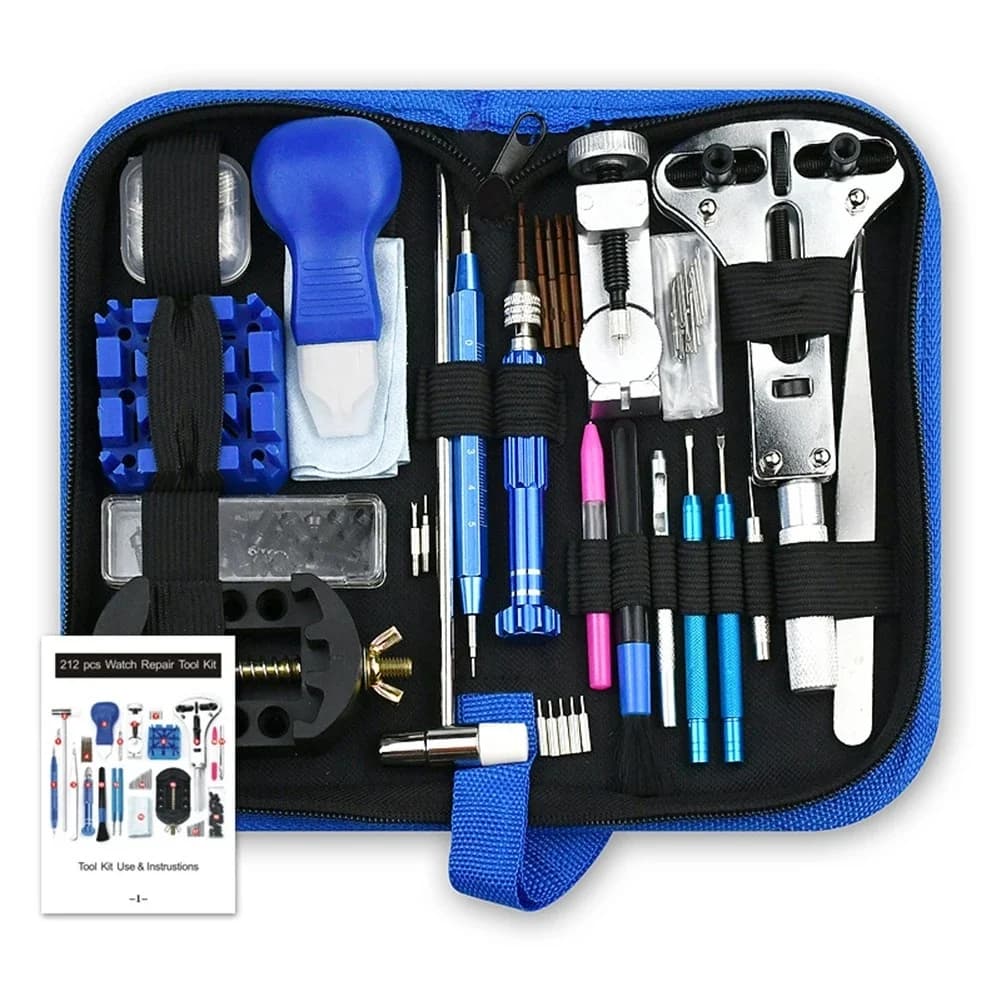 Kit di Riparazione Orologi da 212 Pezzi: Strumenti per Aprire Orologi, Coltello, Cacciavite, Martello a Perno, Set per Orologiai, Accessori per Cinturini e Collegamenti