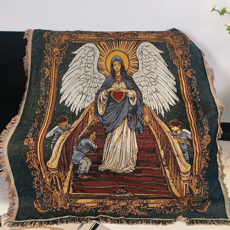 Coperta in maglia di poliestere e cotone con motivo mitologico dell'Egeo, multiuso per divano, cuscino, letto o come telo decorativo