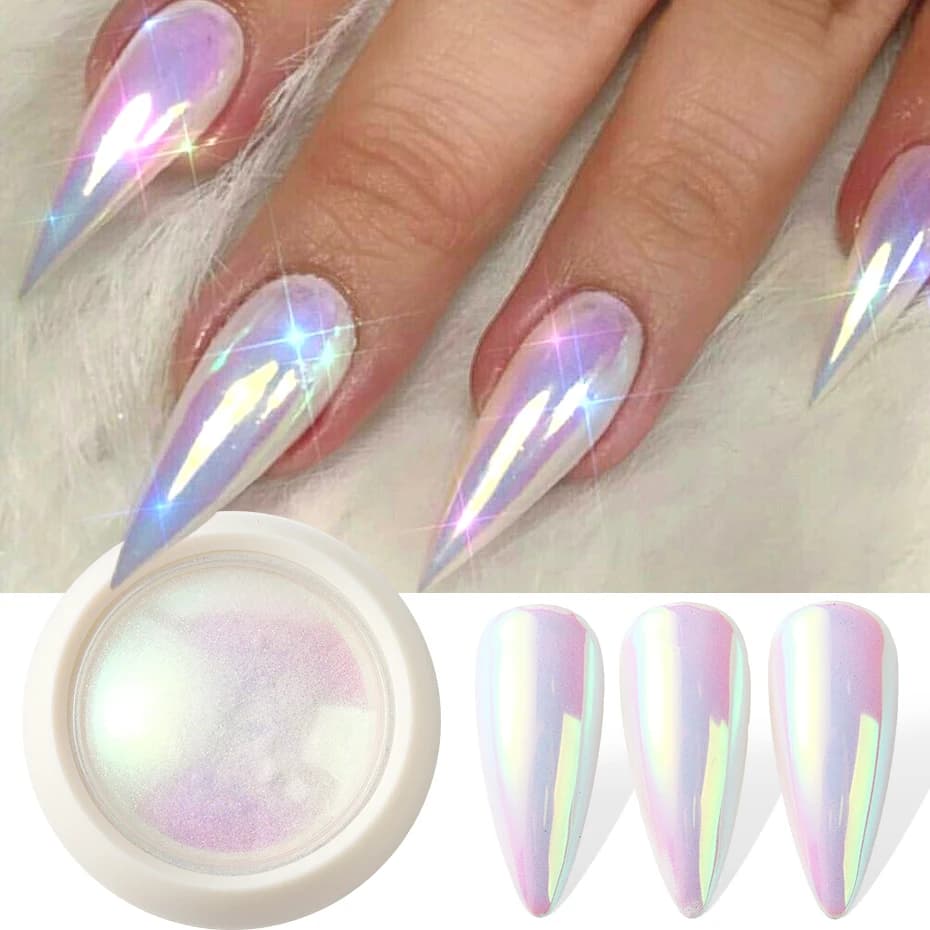 Polvere per unghie cromata unicorno Neon Aurora Specchio Iridescenza Pigmento per unghie Sirena Effetto perla Glitter Trucco Decorazioni per nail art