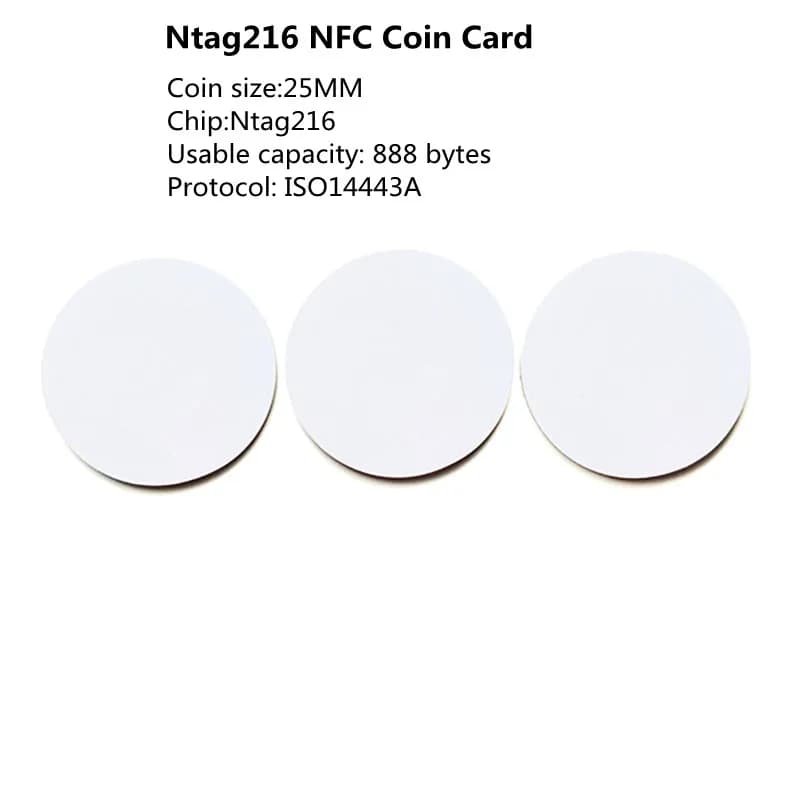 5/10 pz Ntag216 NFC Coin Card 13.56 MHz Ntag 216 Carte RFID Smart Card Tag NFC Per Tutti I Telefoni NFC 25mm di Diametro