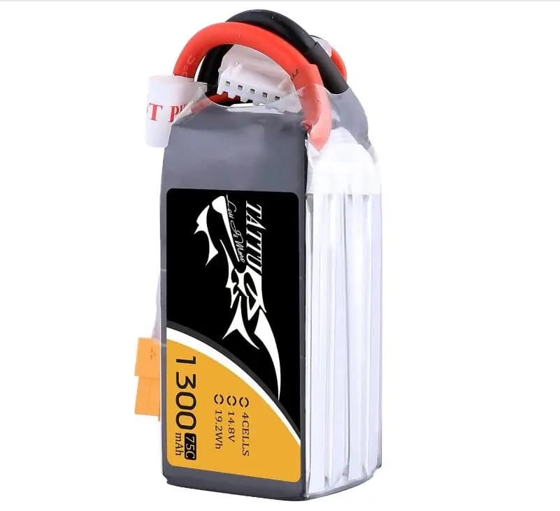 Batteria Tattu 4S 1300mAh LiPo 75C 14.8V Pack con spina XT60 per RC Boat Heli Airplane UAV Drone FPV Skylark Emax Nighthawk 250
