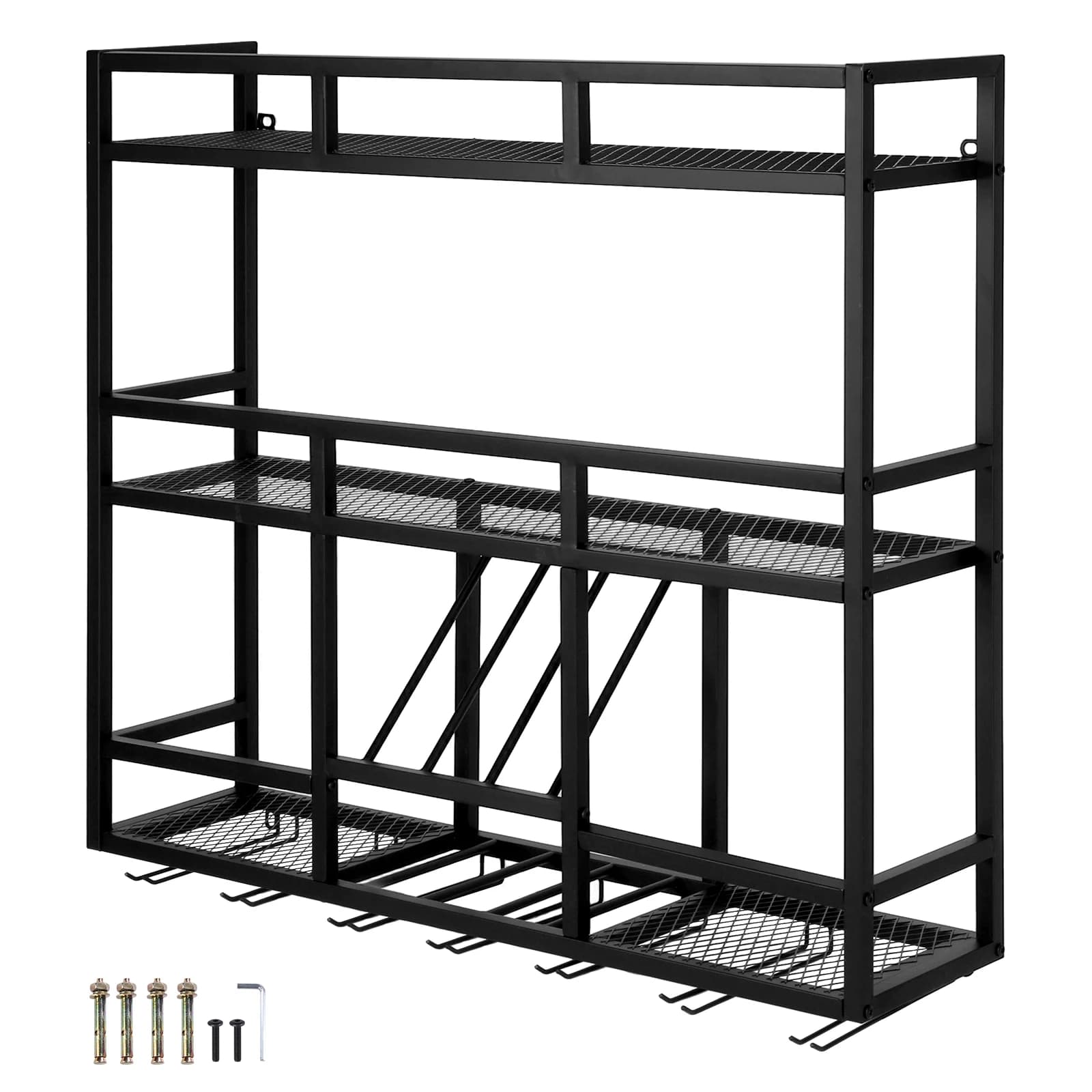 Portabottiglie da Parete a 3 Livelli con Portabicchieri, Organizzatore Galleggiante in Metallo per Liquori, per Cucina, Soggiorno, Casa