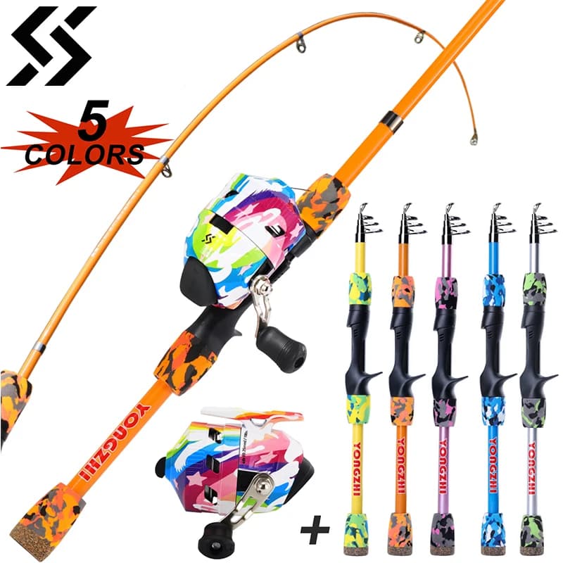 Sougayilang Kids Fishing Combo 1.5m M Power Canna da pesca telescopica 3.4:1 Mulinello da pesca a forma di proiettile chiuso resistente alla corrosione