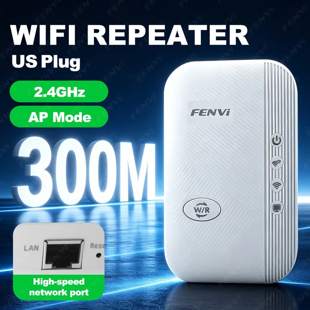 300Mbps WiFi Repeater 2.4GHz Wireless Range Extender with LAN Port AP Mode US Plug for Home Router Signal Booster