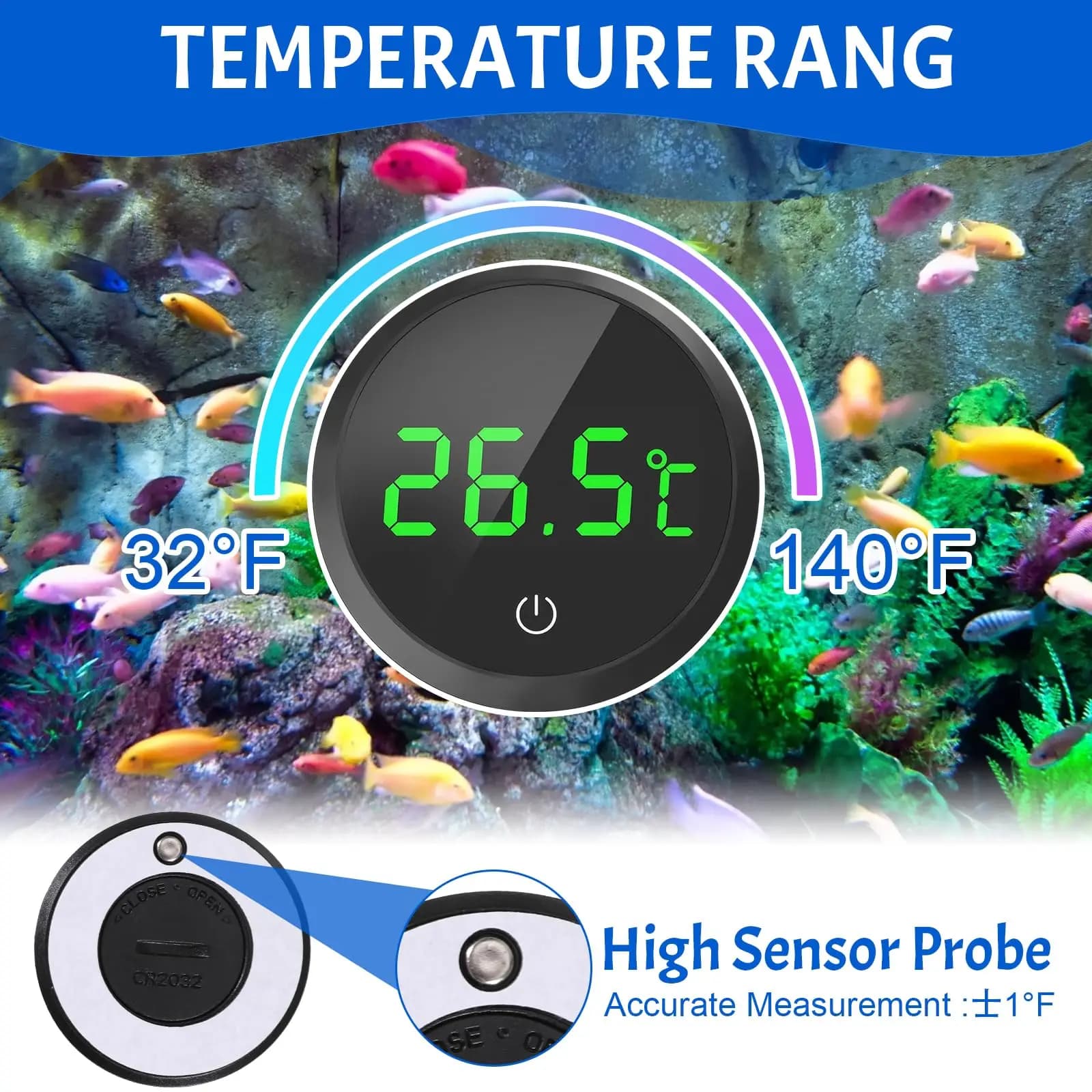 Termometro Digitale LCD Autoadesivo per Acquario, Mini Termometro con Ampio Display per Vasche di Pesci e Terrari