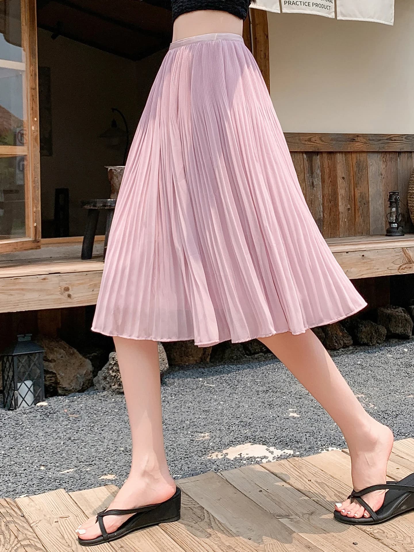 Nuova Gonna Estiva da Donna in Chiffon Plissettato a Vita Alta, Modello A-Line Midi Morbido e Confortevole, Stile Coreano per il Lavoro