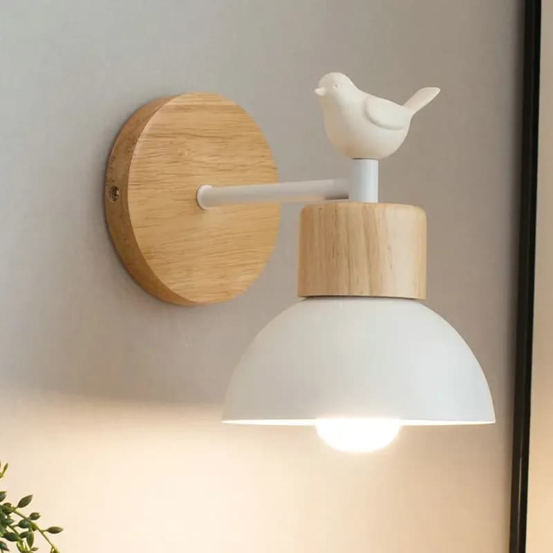 Lampada da parete moderna a LED Apparecchio di illuminazione creativo in legno Camera degli ospiti Balcone Scala Sconce Camera da letto Comodino Uccello Nordic Decor Light