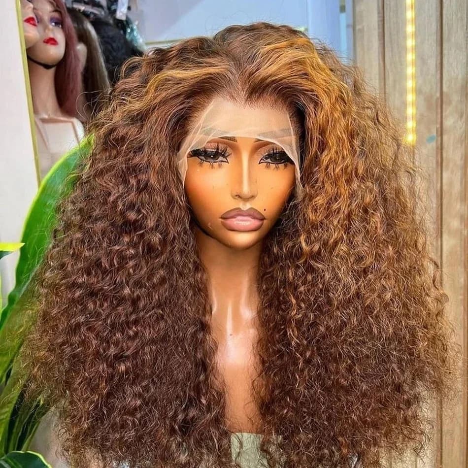 HD Transparent Highlight Wig Human Hair Honey Blonde Lace Front Wigs For Women Curly Human Hair Wig Deep Wave Lace Frontal Wig